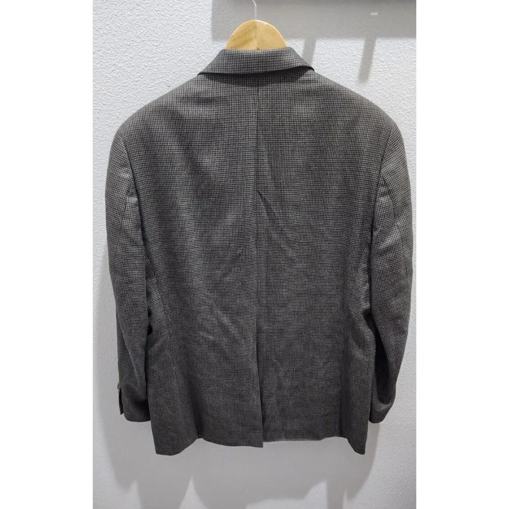 Ralph Lauren Mens Blazer Jacket Single Breasted 42R Houndstooth Brown Silk Blend